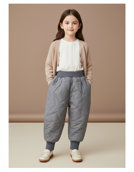 Pantalon Baggy Gris Matelassé Étoiles Chaud Enfant - Polyester