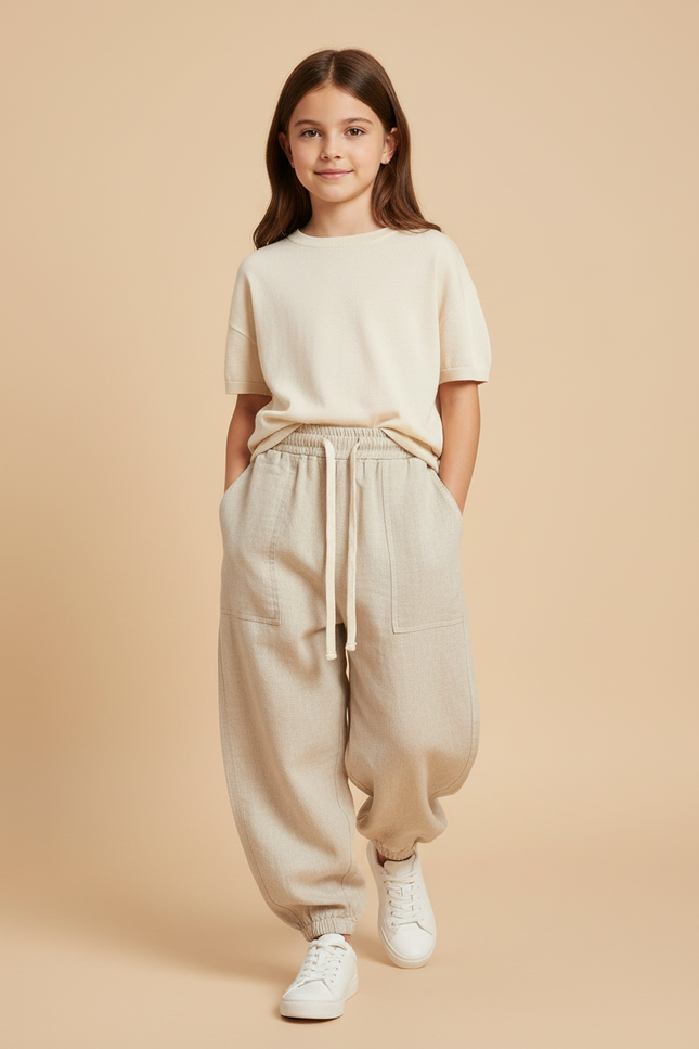 Pantalon Baggy Beige Lin Ample Cordon Enfant