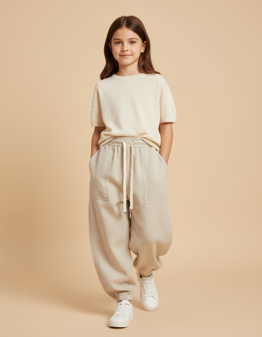Pantalon Baggy Beige Lin Ample Cordon Enfant