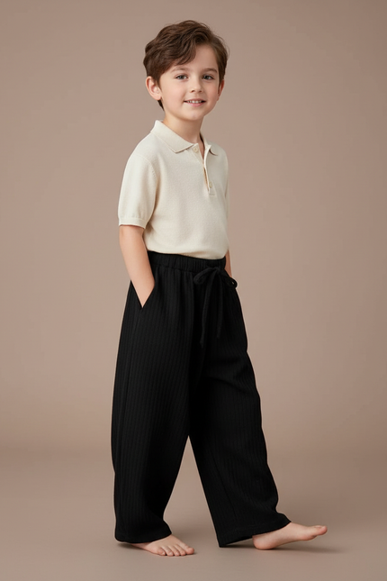 Pantalon Baggy Garçon Noir Parachute - Maille