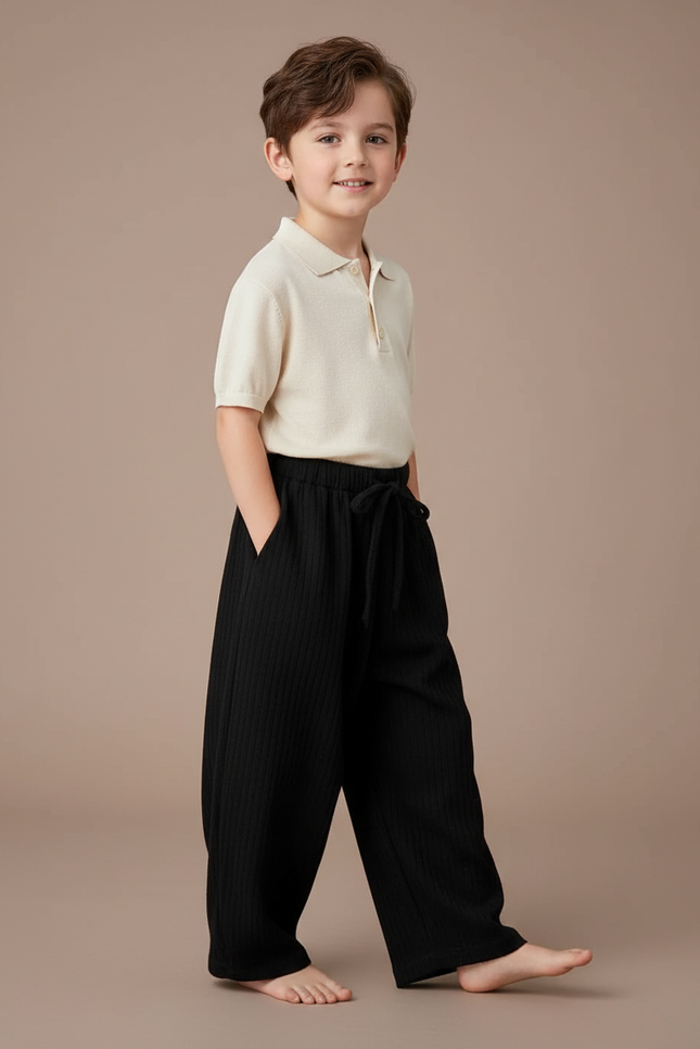 Pantalon Baggy Garçon Noir Parachute - Maille