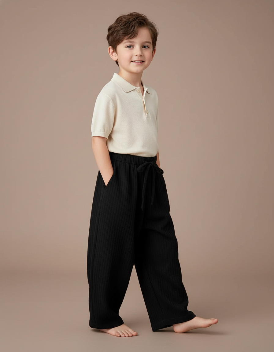 Pantalon Baggy Garçon Noir Parachute - Maille