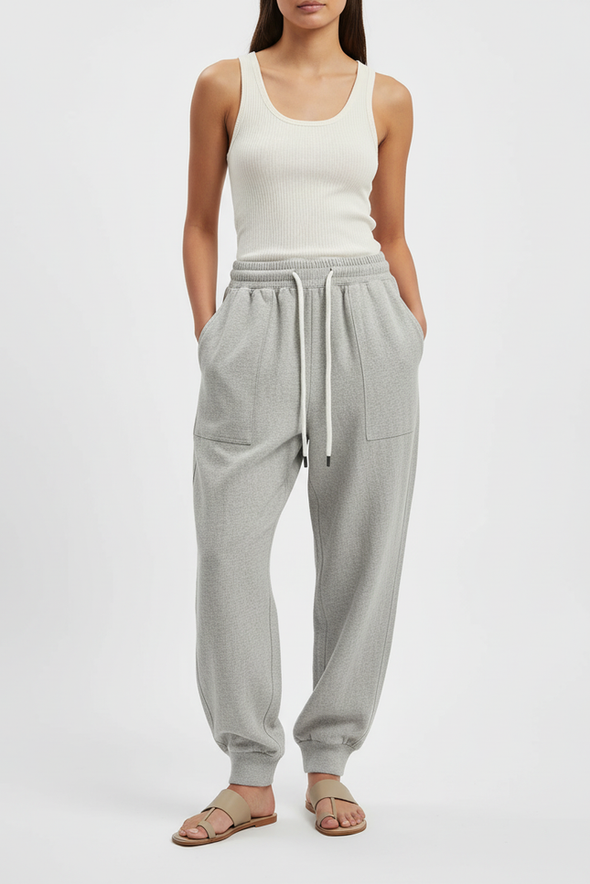 Pantalon Baggy Gris Cordon Ample Décontracté Molletonné