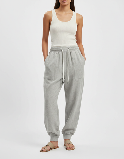Pantalon Baggy Gris Cordon Ample Décontracté Molletonné