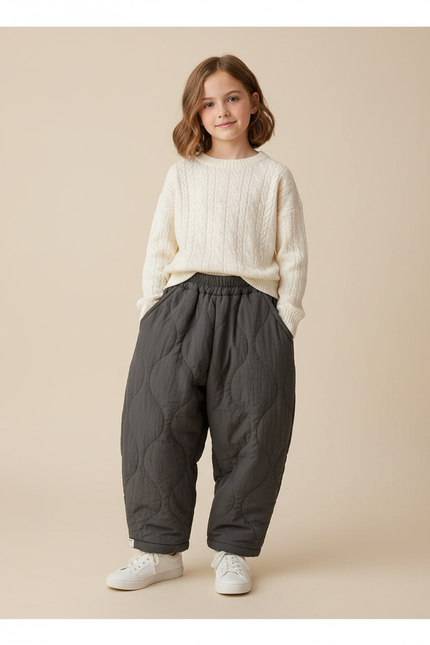 Pantalon Baggy Gris Matelassé Ample Hiver Enfant - Polyester