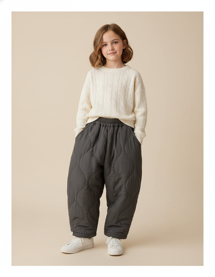 Pantalon Baggy Gris Matelassé Ample Hiver Enfant - Polyester