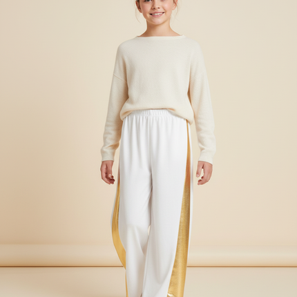 Pantalon Baggy Blanc Doré Large Pailleté Fille - Maille