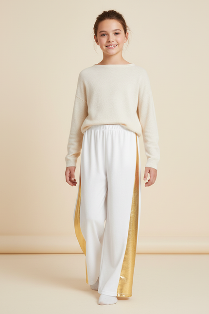 Pantalon Baggy Blanc Doré Large Pailleté Fille - Maille