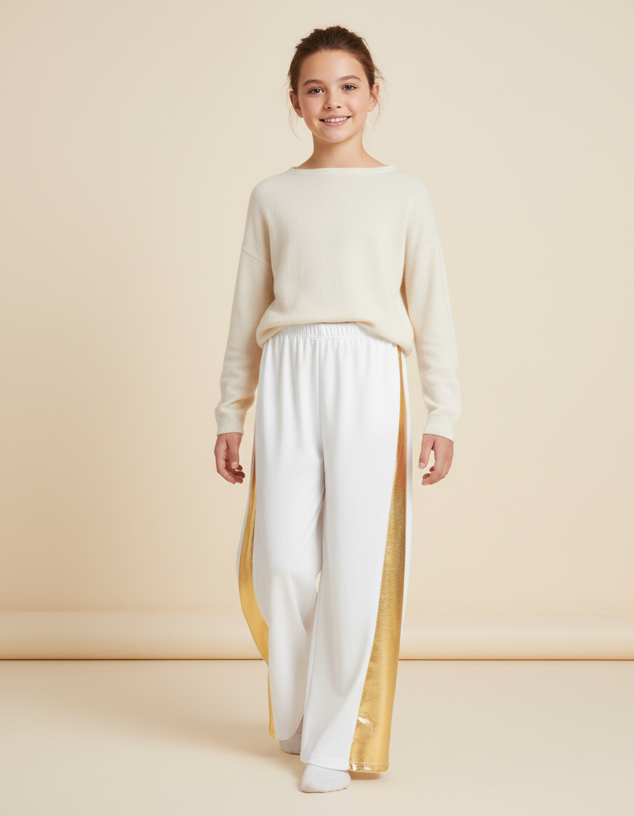 Pantalon Baggy Blanc Doré Large Pailleté Fille - Maille