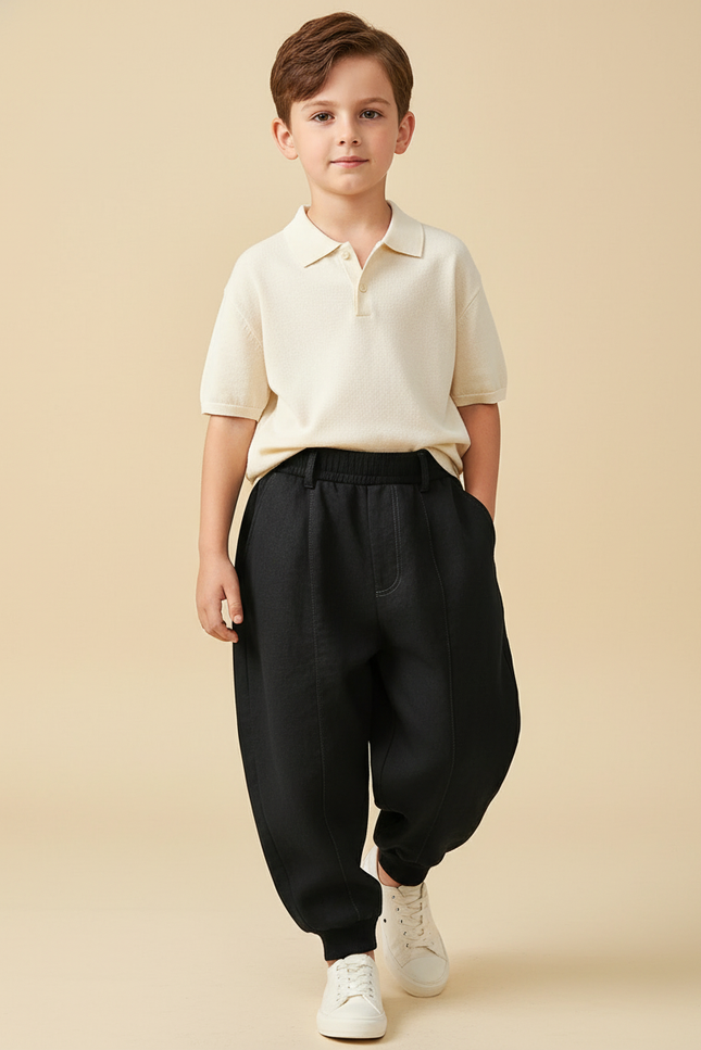 Pantalon Baggy Noir Ample Coton Élastique Enfant - Molleton