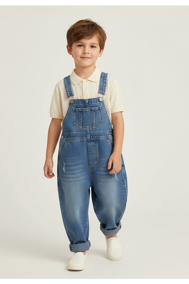 Pantalon Baggy Jean Denim Ample Garçon Enfant - Bleu