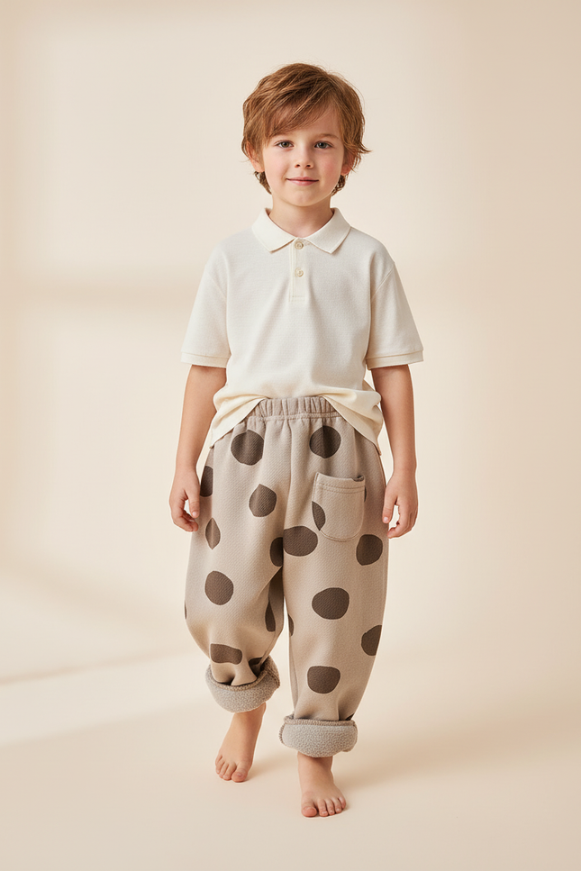 Pantalon Baggy Marron Polka Dots Molletonné Hiver Enfant - Beige