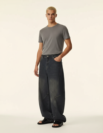 Pantalon Baggy Jean Délavé Ample Unisexe Streetwear - Gris