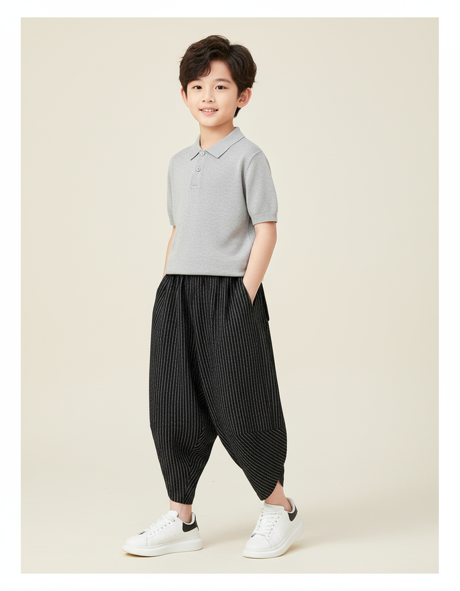 Pantalon Baggy Noir Rayé Ample Harem Enfant - Maille