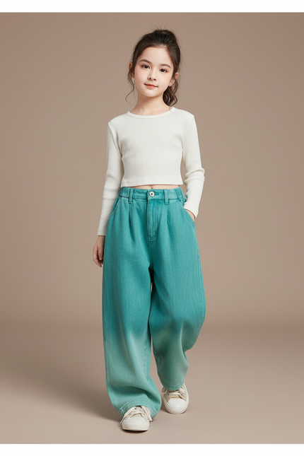 Pantalon Baggy Enfant Dégradé Large Streetwear Coton - Vert Jean