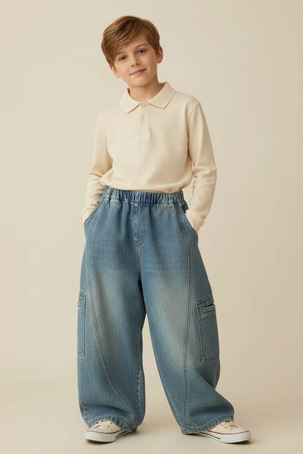 Pantalon Baggy Denim Bleu Large Décontracté Enfant - Jean