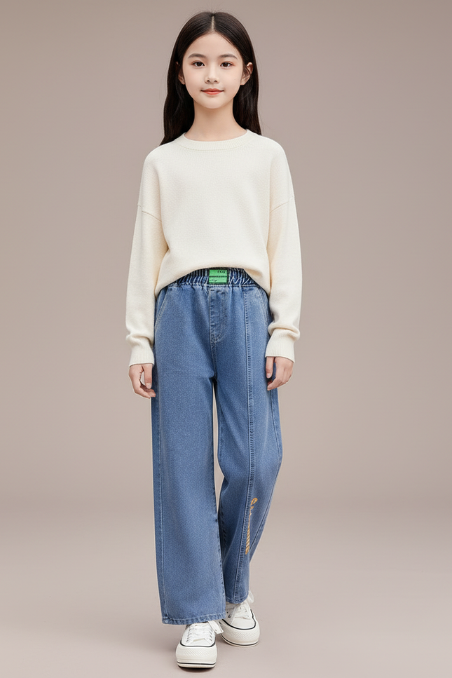 Pantalon Baggy Jean Denim Ample Décontracté Enfant Urbain - Bleu