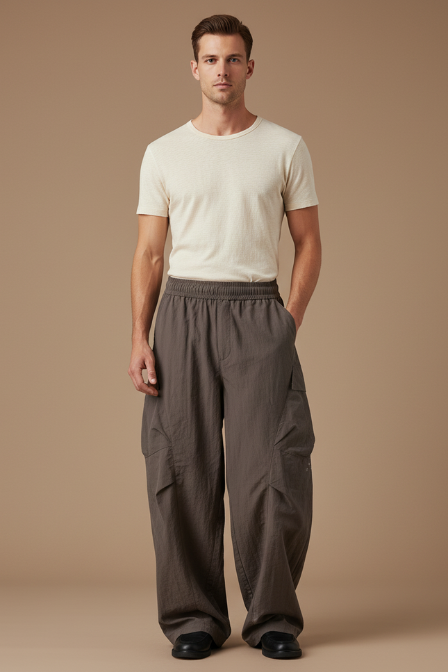 Pantalon Baggy Gris Foncé Cargo Ample Homme Streetwear - Polyester