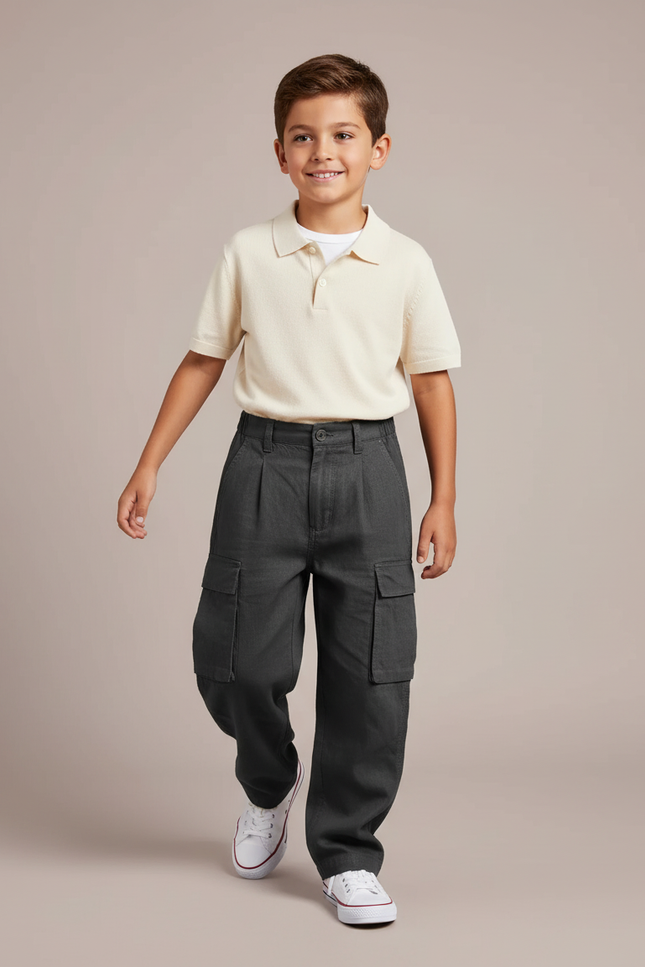 Pantalon Baggy Gris Cargo Ample Garçon Décontracté - Lin