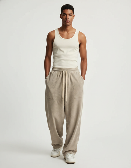 Pantalon Baggy Côtelé Beige Ample Décontracté Homme - Cordé