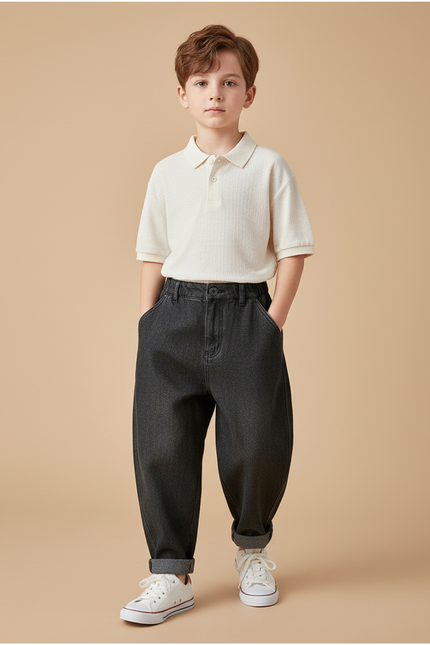 Pantalon Baggy Noir Ample Coton Épais Garçon - Jean