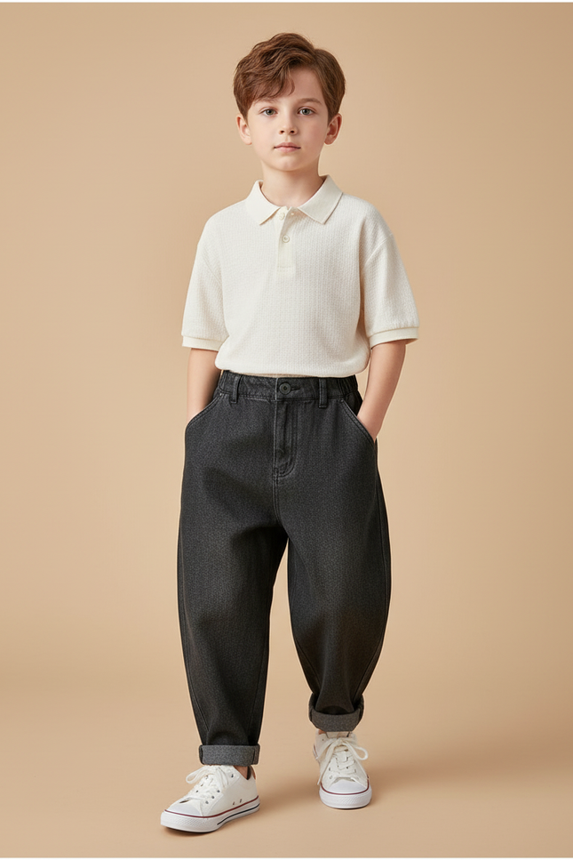 Pantalon Baggy Noir Ample Coton Épais Garçon - Jean