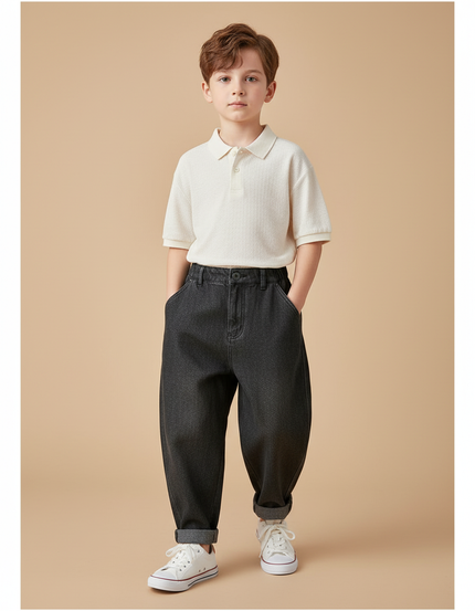 Pantalon Baggy Noir Ample Coton Épais Garçon - Jean