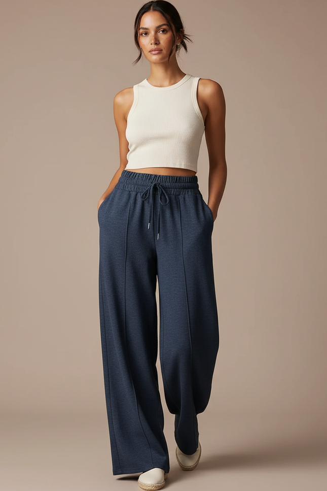 Pantalon Baggy Bleu Marine Ample Décontracté Cordon - Molleton