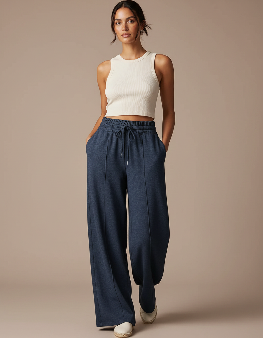 Pantalon Baggy Bleu Marine Ample Décontracté Cordon - Molleton
