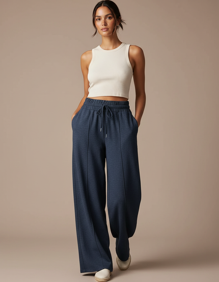 Pantalon Baggy Bleu Marine Ample Décontracté Cordon - Molleton