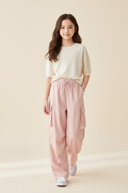 Pantalon Baggy Rose Ample Cargo Cordon Décontracté - Toile