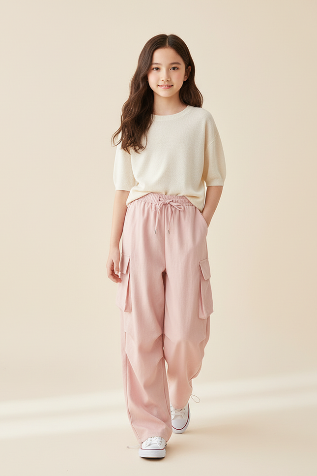 Pantalon Baggy Rose Ample Cargo Cordon Décontracté - Toile