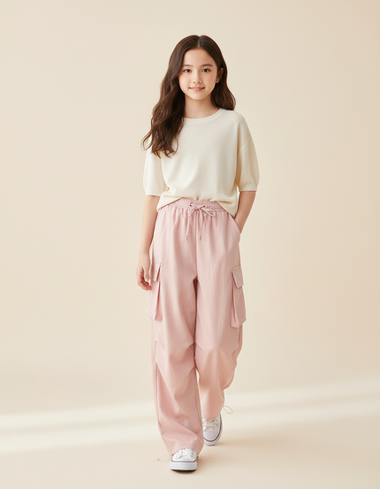 Pantalon Baggy Rose Ample Cargo Cordon Décontracté - Toile