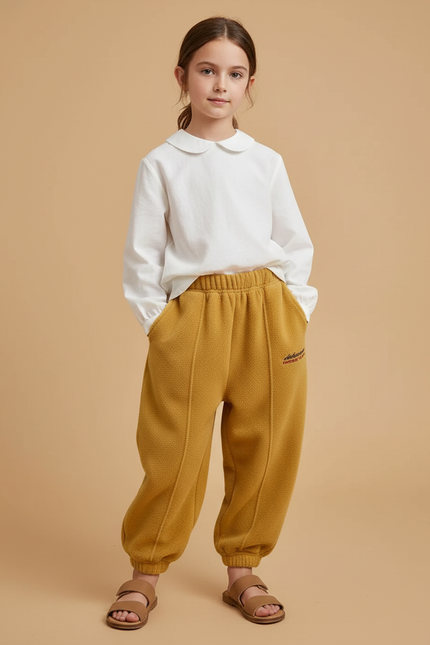Pantalon Baggy Jaune Moutarde Molletonné Décontracté Fille