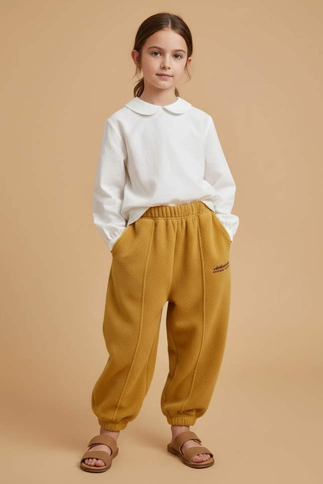 Pantalon Baggy Jaune Moutarde Molletonné Décontracté Fille