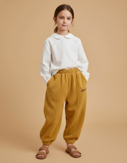 Pantalon Baggy Jaune Moutarde Molletonné Décontracté Fille