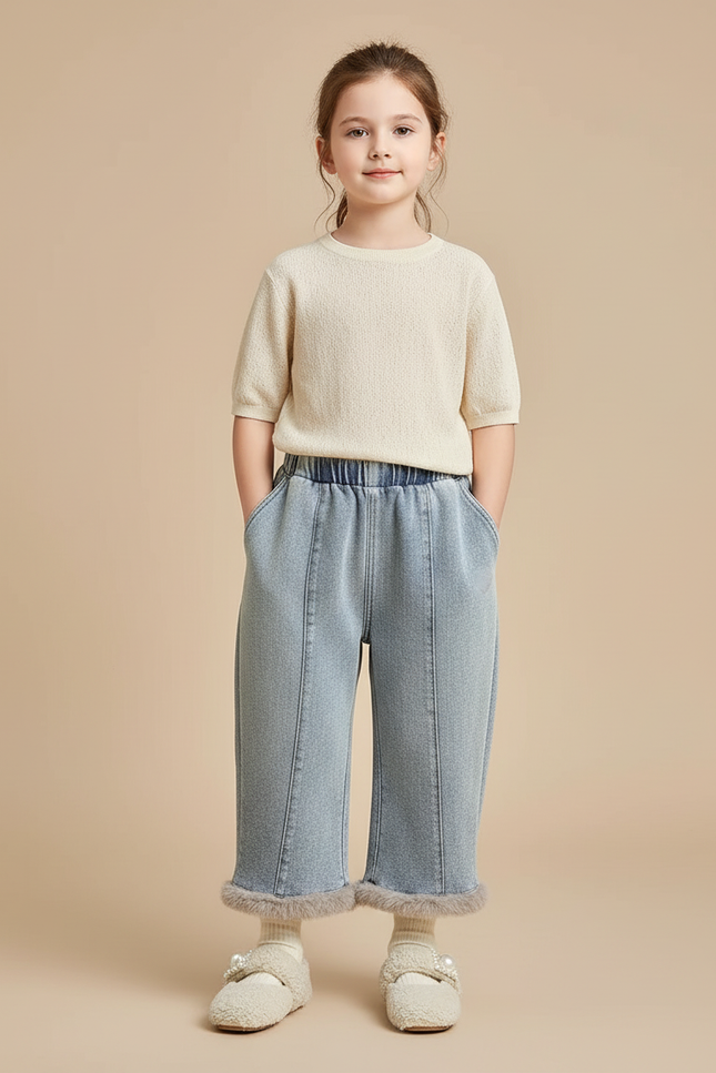 Pantalon Baggy Jean Bleu Fourré Hiver Fille