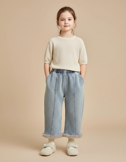 Pantalon Baggy Jean Bleu Fourré Hiver Fille