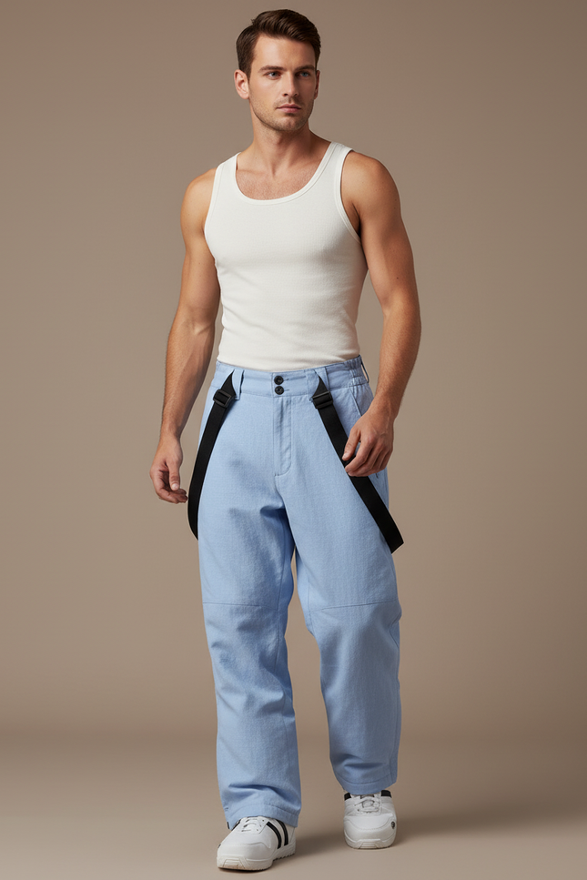 Pantalon Baggy Bleu Clair Bretelles Ample Décontracté Homme - Jean