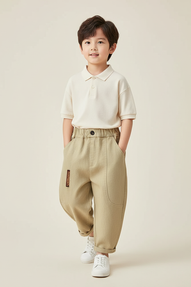 Pantalon Baggy Kaki Coton Ample Décontracté Enfant
