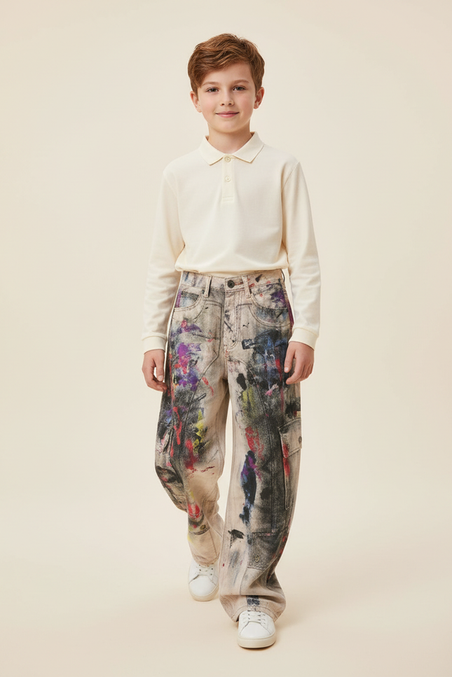Pantalon Baggy Jean Graffiti Ample Décontracté Enfant - Multicolore