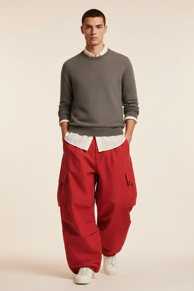 Pantalon Baggy Rouge Cargo Ample Décontracté Homme - Toile