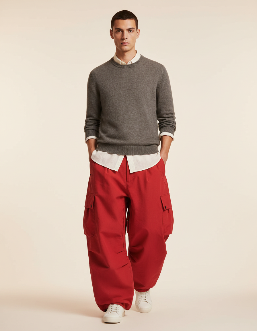 Pantalon Baggy Rouge Cargo Ample Décontracté Homme - Toile