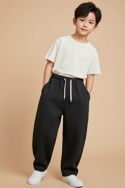 Pantalon Baggy Noir Texturé Ample Décontracté Enfant - Molleton