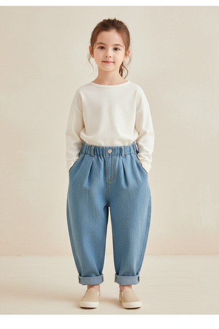 Pantalon Baggy Bleu Jean Ample Enfant Décontracté