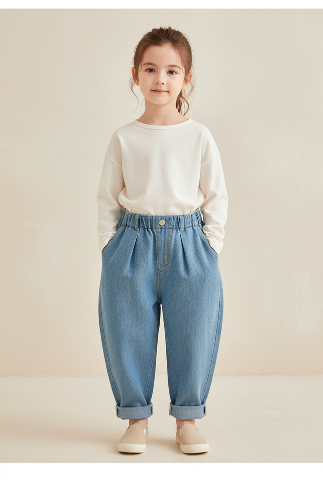 Pantalon Baggy Bleu Jean Ample Enfant Décontracté