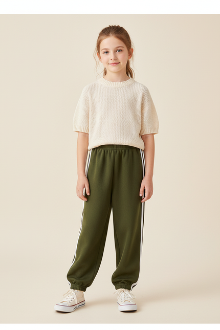 Pantalon Baggy Vert Kaki Ample Sport Enfant Doublé - Molleton
