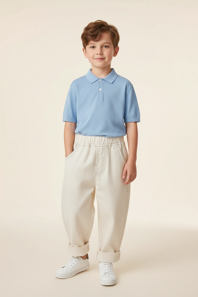 Pantalon Baggy Garçon Beige Jogging - Toile