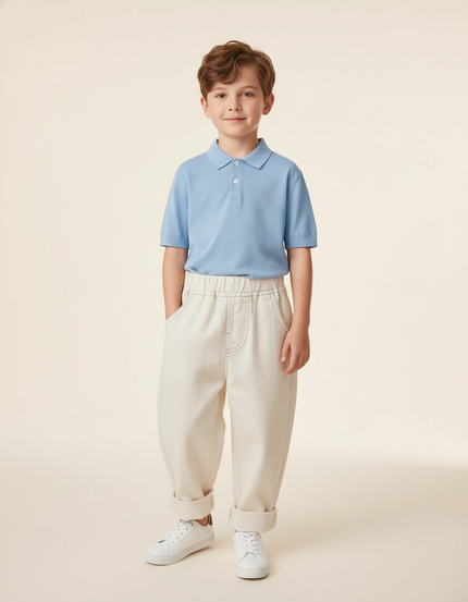 Pantalon Baggy Garçon Beige Jogging - Toile