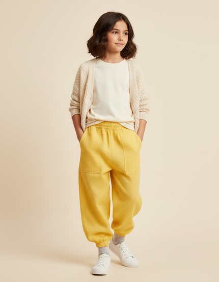 Pantalon Baggy Jaune Ample Taille Élastique Enfant - Lin